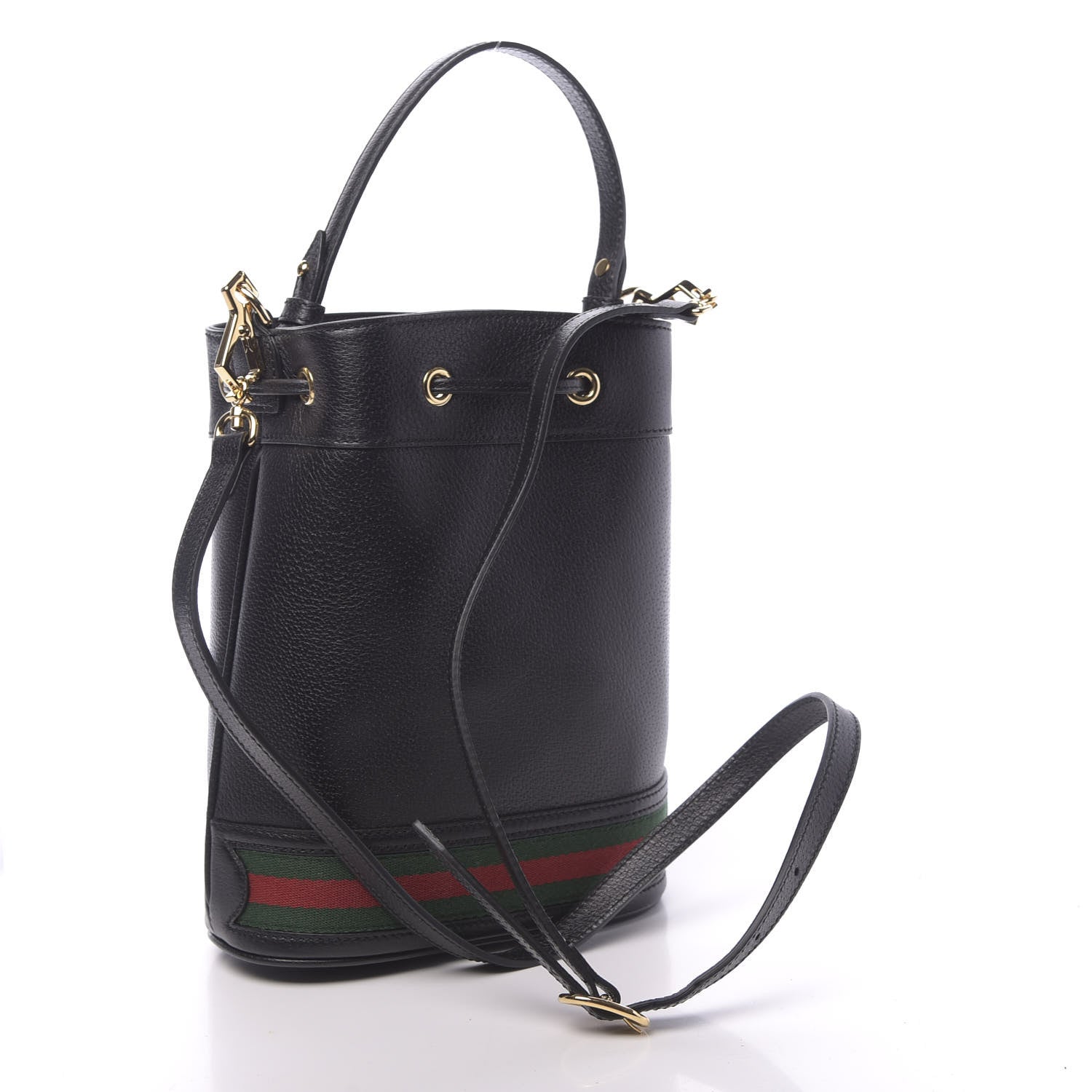 Gucci Glazed Textured Calfskin Web Small Ophidia Bucket Bag Black 3 of 10