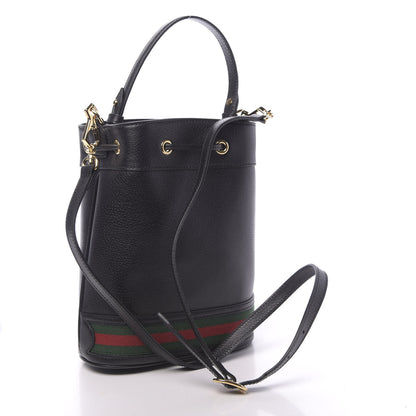 Gucci Glazed Textured Calfskin Web Small Ophidia Bucket Bag Black 3 of 10