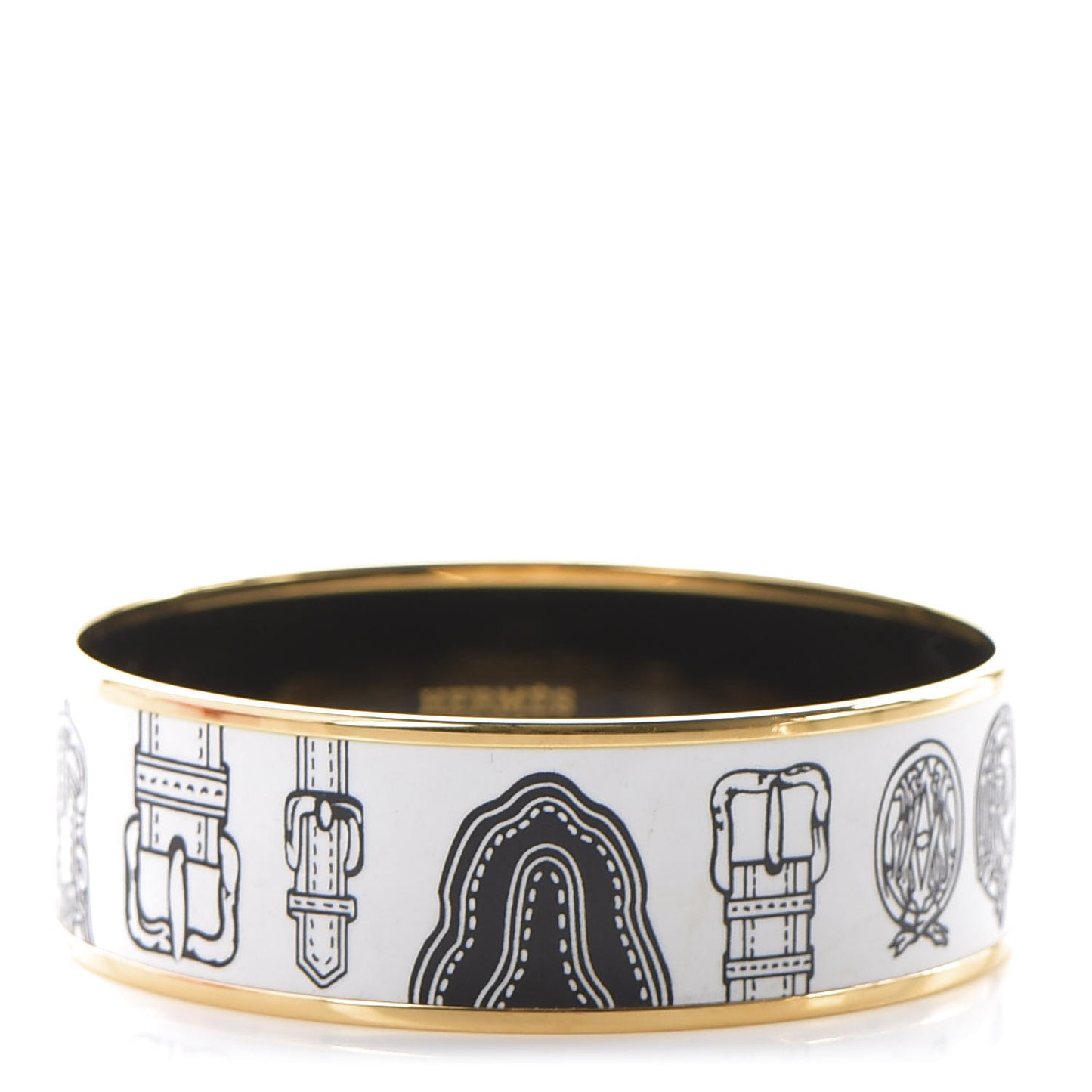 Enamel Printed Harnais Des Presidents Wide Bracelet 70 White Black