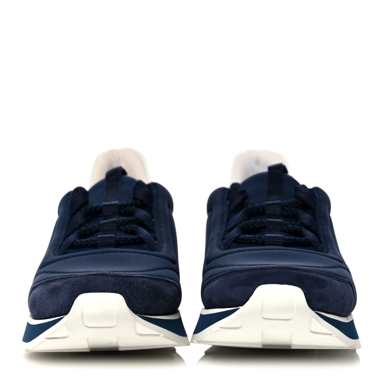 Hermes Technical Canvas Calfskin Suede Goatskin Womens Buster Sneakers 37 Marine White 2 of 10
