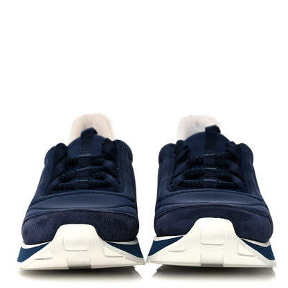 Hermes Technical Canvas Calfskin Suede Goatskin Womens Buster Sneakers 37 Marine White 2 of 10