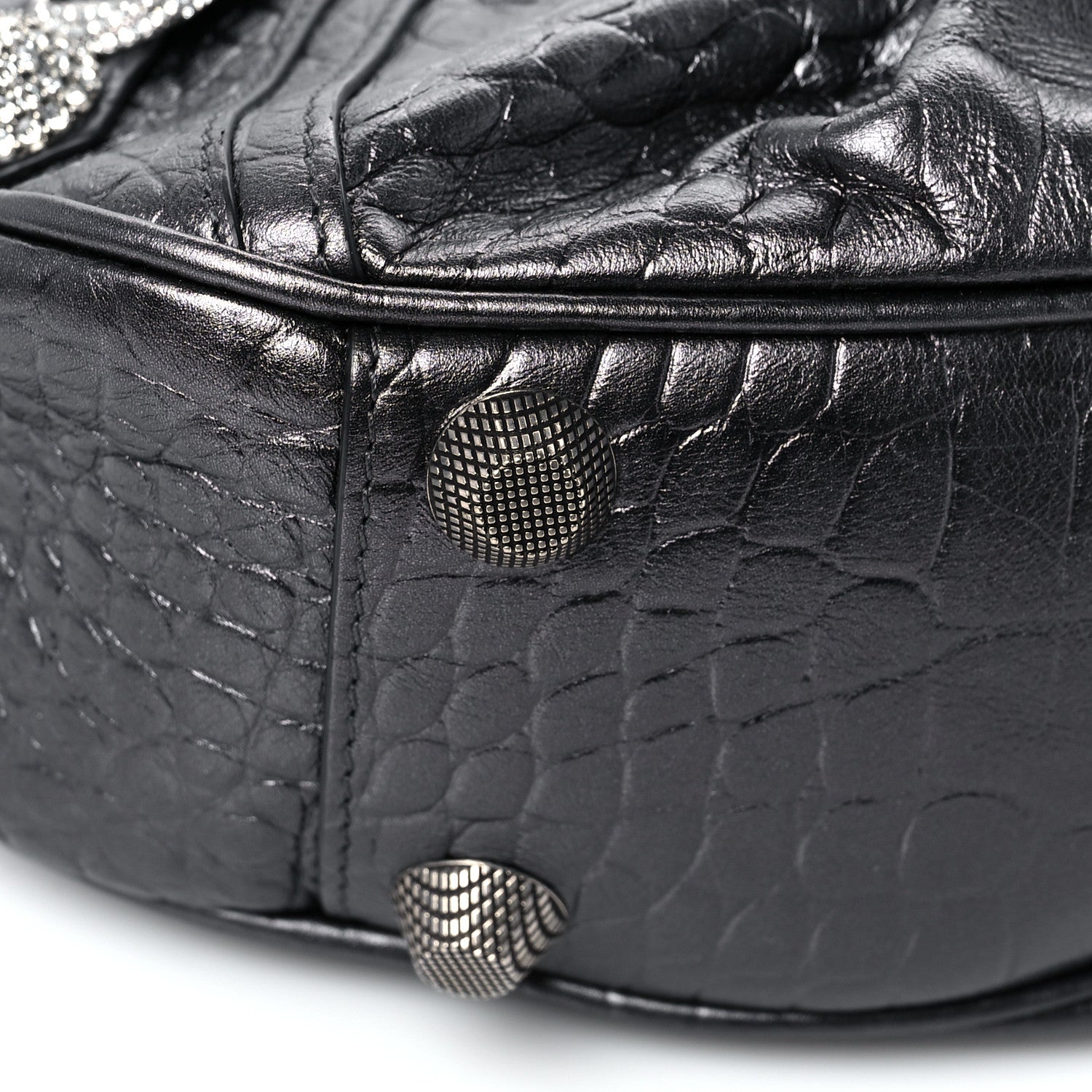 Balenciaga Metallic Calfskin Crocodile Embossed Crystal Small Le Cagole Shoulder Bag Gunmetal 7 of 8