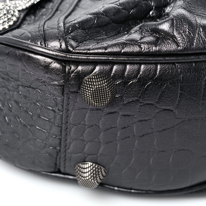 Balenciaga Metallic Calfskin Crocodile Embossed Crystal Small Le Cagole Shoulder Bag Gunmetal 7 of 8