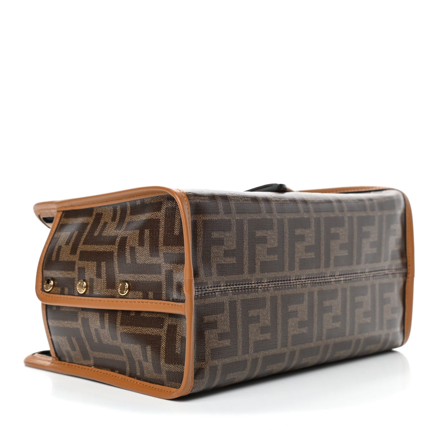 Fendi Glazed Fabric Vitello Century FF 1974 Stamp Patch Mini Peekaboo Defender Cover Mogano Panna Caramello 3 of 4