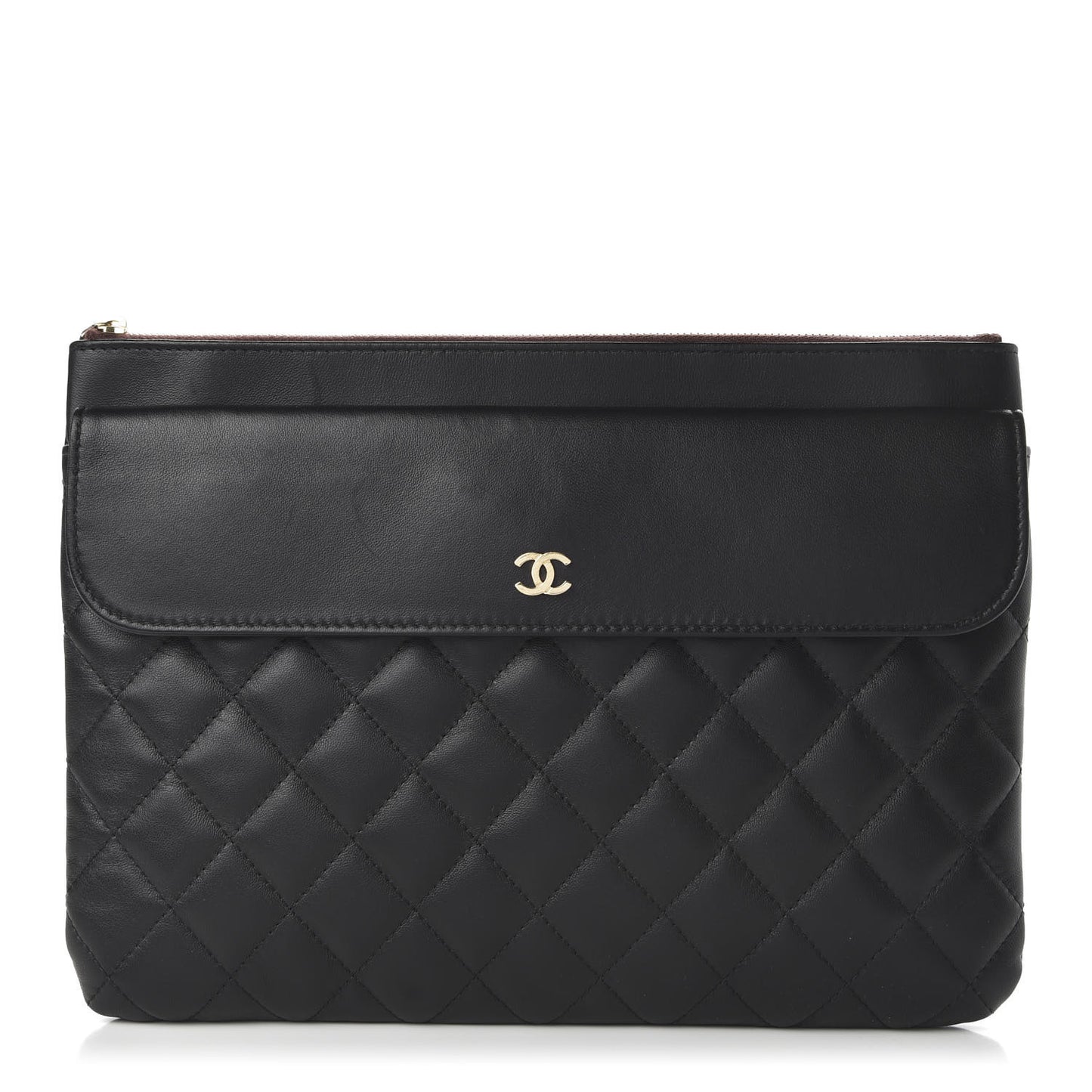 Lambskin Quilted Medium Flap Cosmetic Case Black