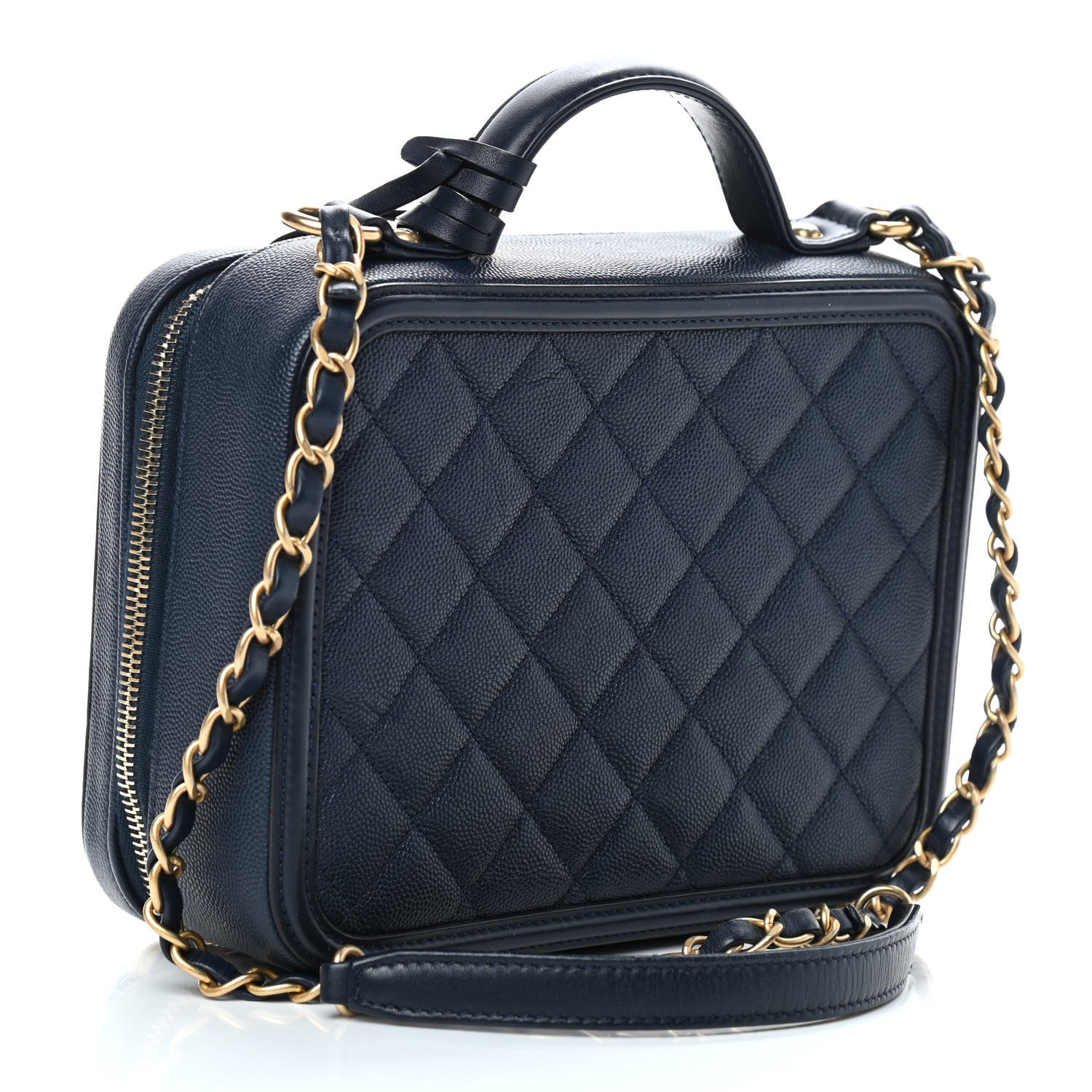Chanel Caviar Quilted Medium CC Filigree Vanity Case Navy 3 of 10