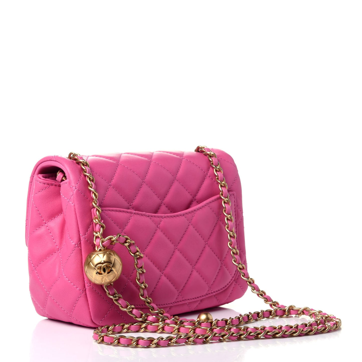 Lambskin Quilted Mini Pearl Crush Flap Pink
