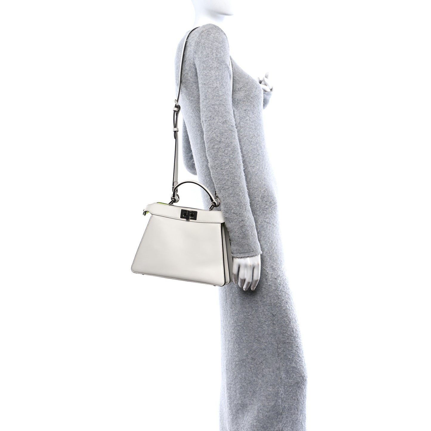 Vitello Seta Nappa Bi-Color Small Peekaboo I SEE U Satchel White Ice Yellow Fluo