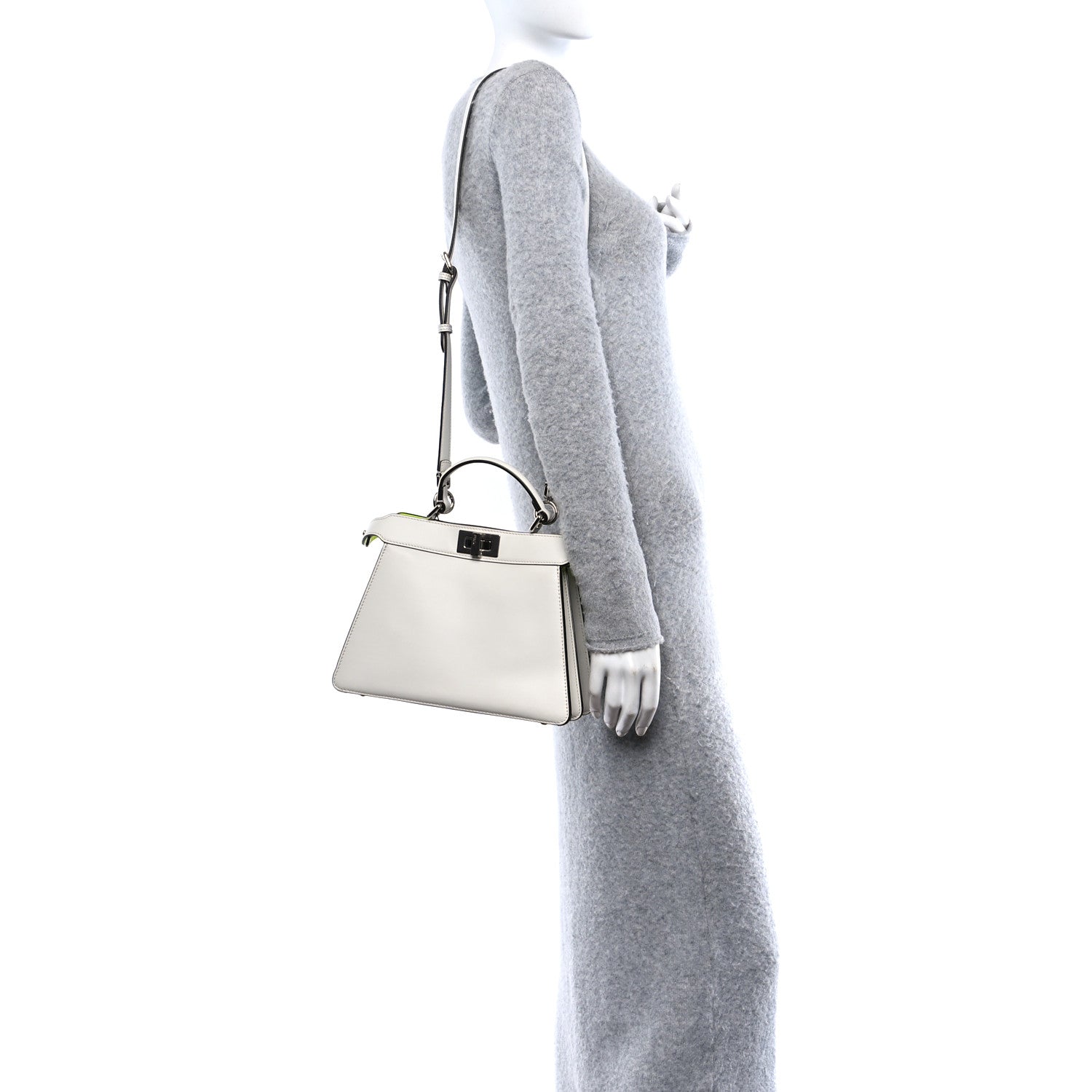 Fendi Vitello Seta Nappa Bi-Color Small Peekaboo I SEE U Satchel White Ice Yellow Fluo 2 of 9