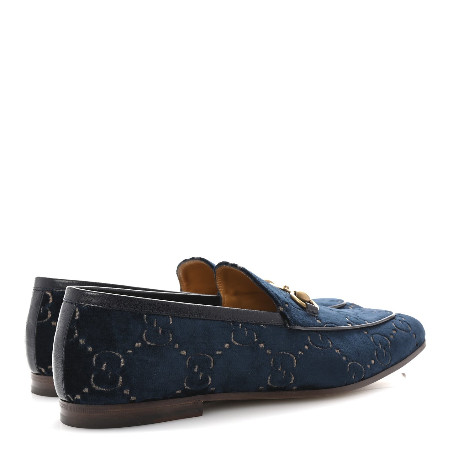 Velvet GG Monogram Horsebit Mens Jordaan Loafers 9 Blue Beige