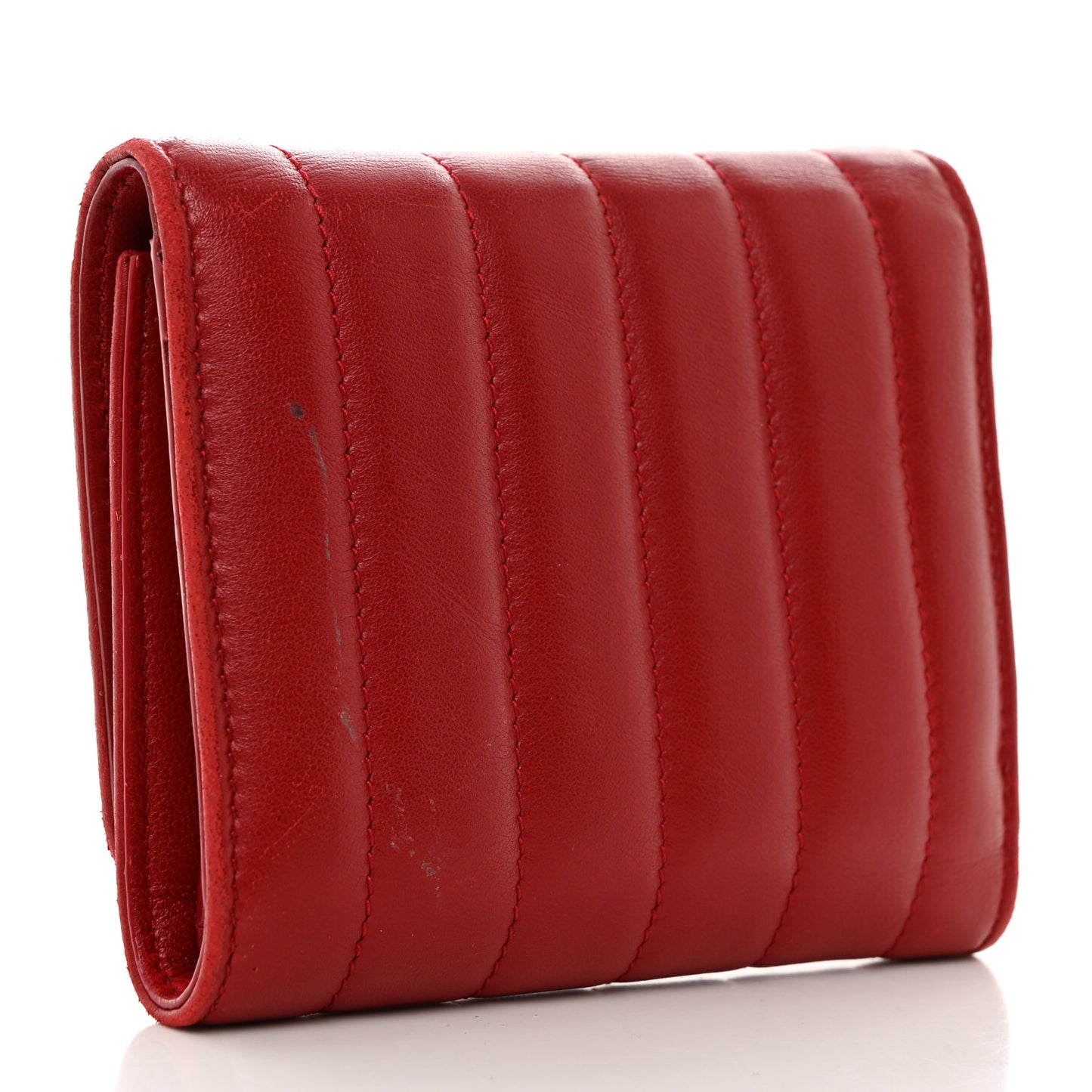 Lambskin Matelasse Monogram Vicky Tri-Fold Wallet Rouge Eros