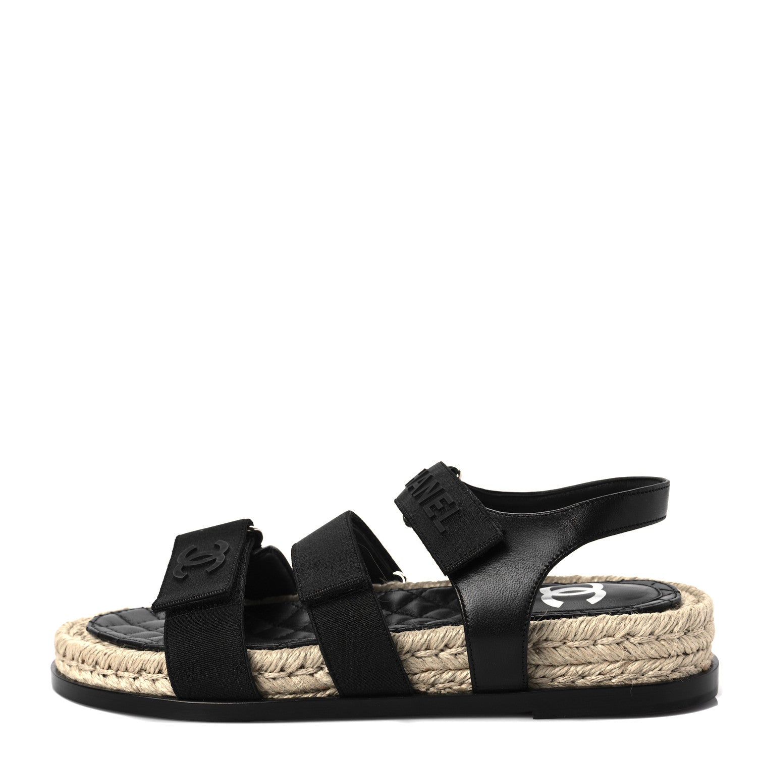 Chanel Stretch Fabric Lambskin CC Flat Sandals 37 Black 1 of 10