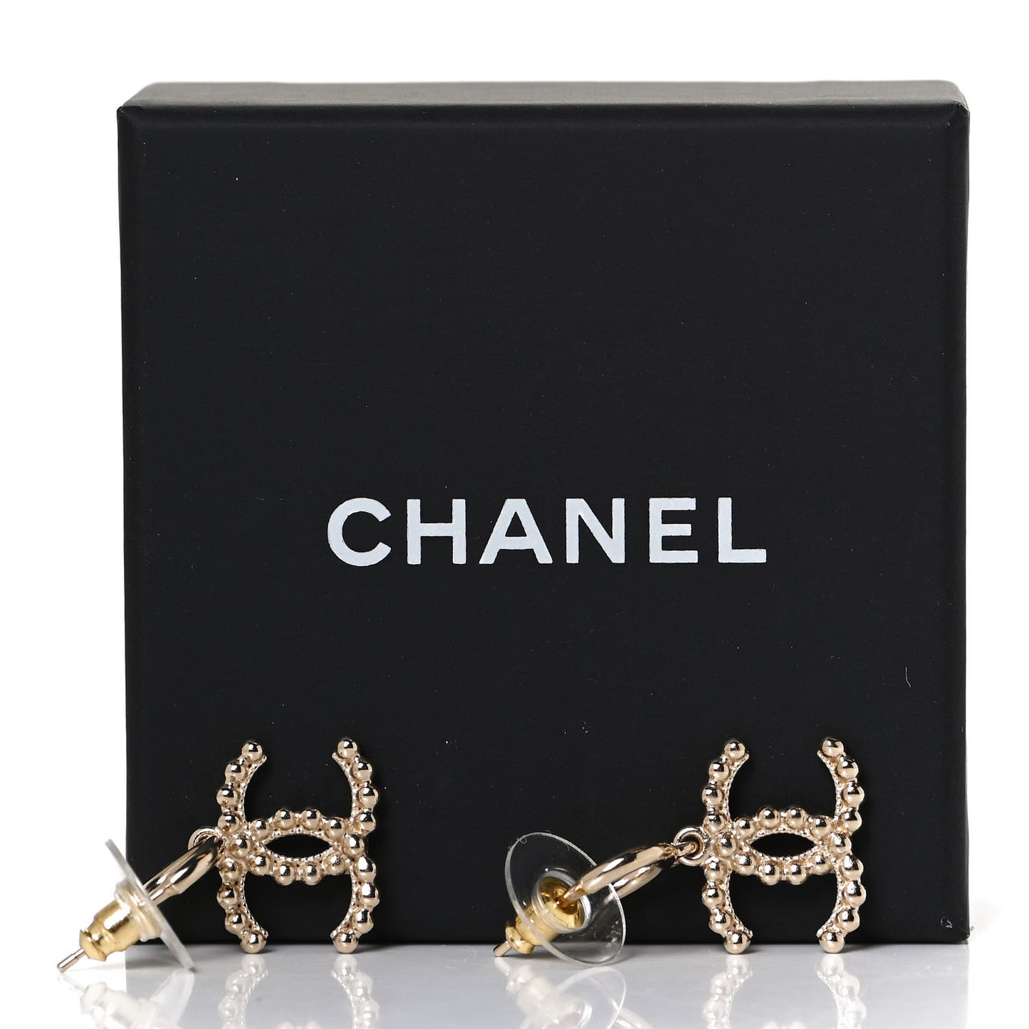 Metal Bead CC Drop Earrings Gold