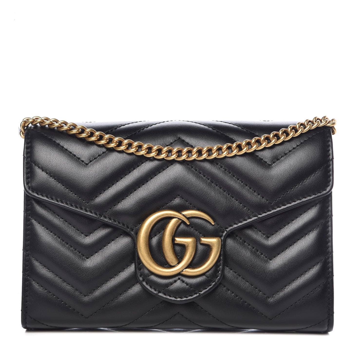 Calfskin Matelasse GG Marmont Chain Wallet Black
