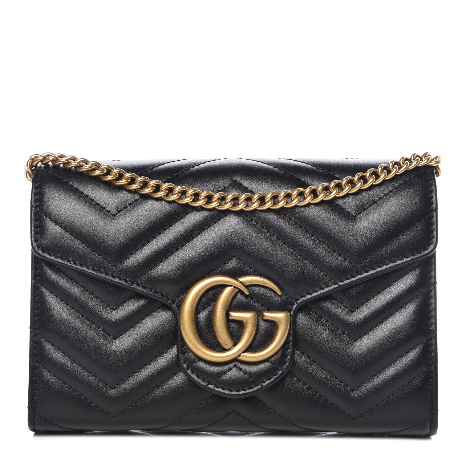 Gucci Calfskin Matelasse GG Marmont Chain Wallet Black 1 of 10