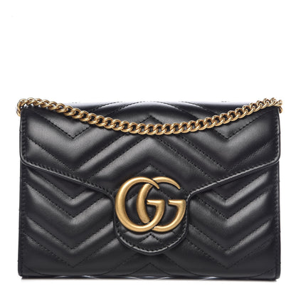 Gucci Calfskin Matelasse GG Marmont Chain Wallet Black 1 of 10