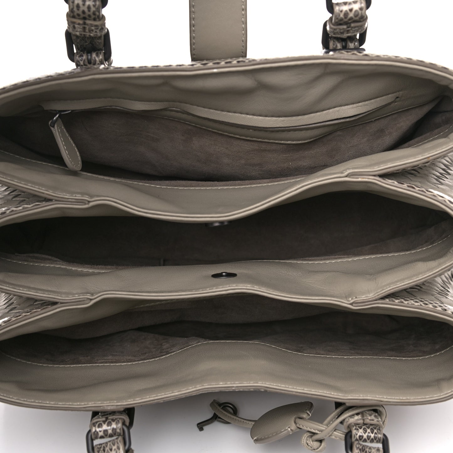 Nappa Intrecciato Snakeskin Small Flow Wave Tote Mink