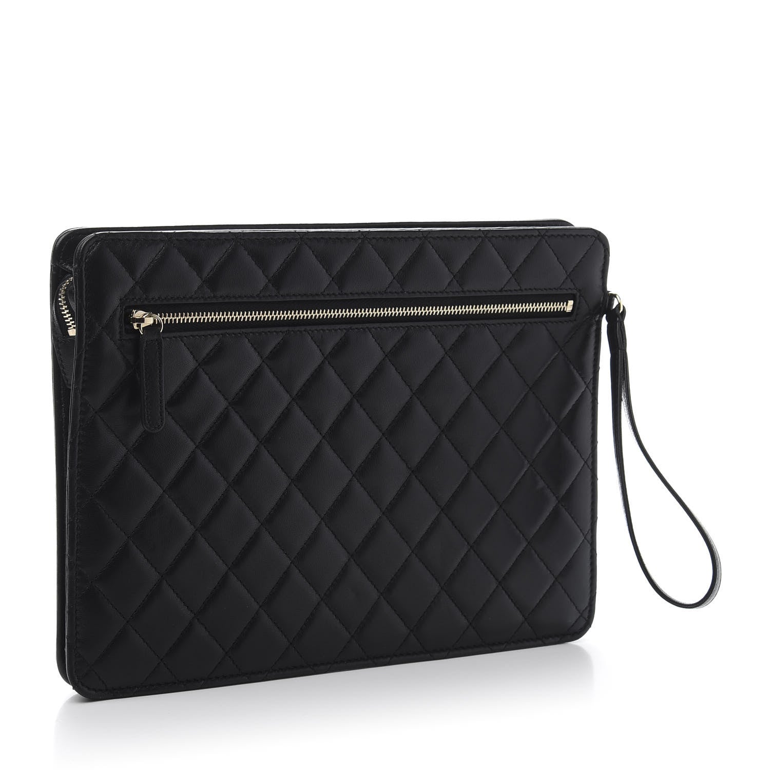 Chanel Lambskin Quilted Wristlet Clutch Black 3 of 11