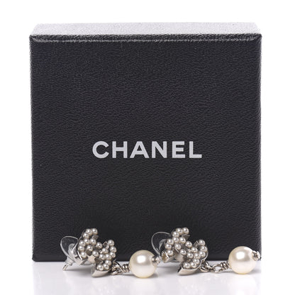 Chanel Pearl CC Drop Earrings Silver 5 of 5