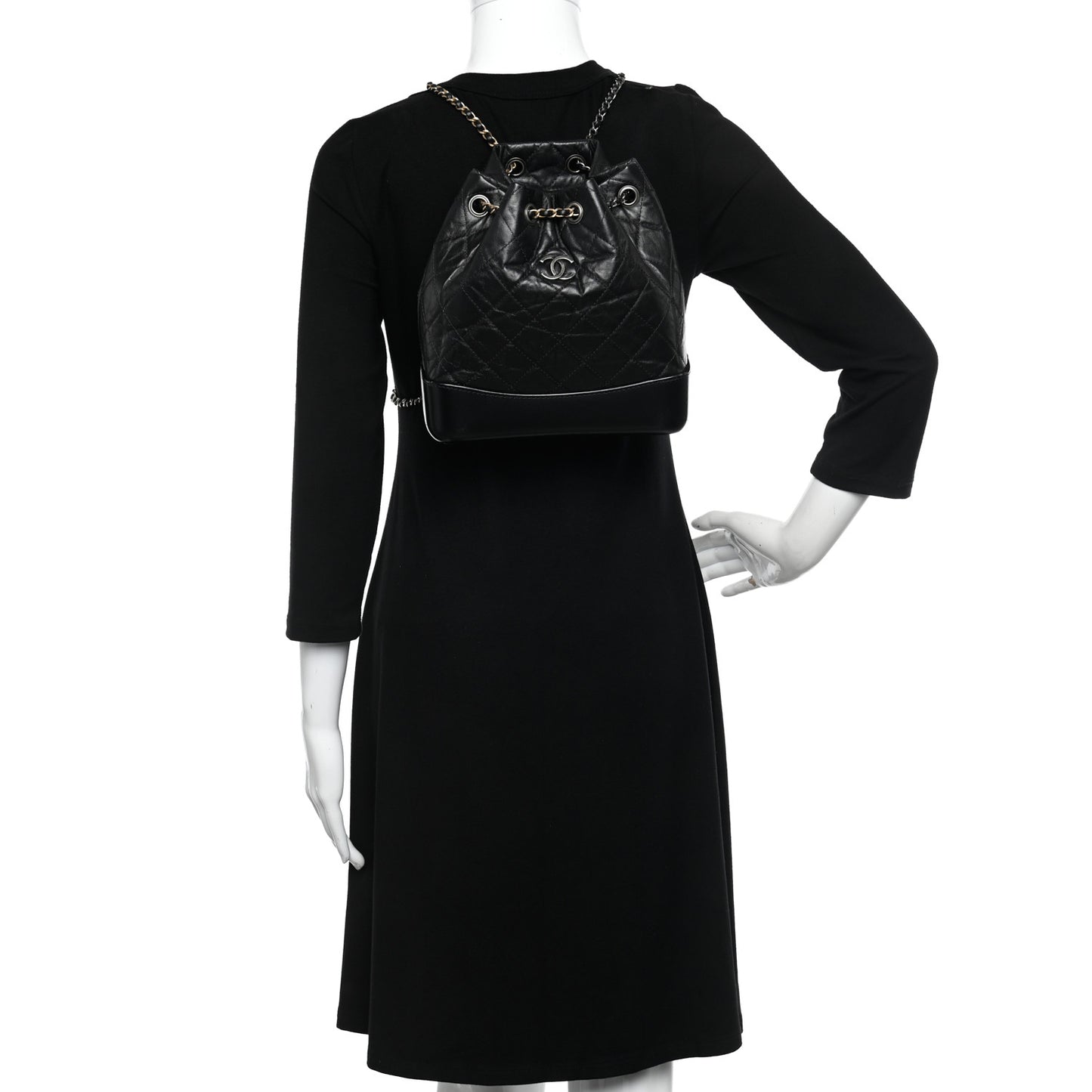 Aged Calfskin Quilted Small Gabrielle Backpack Black