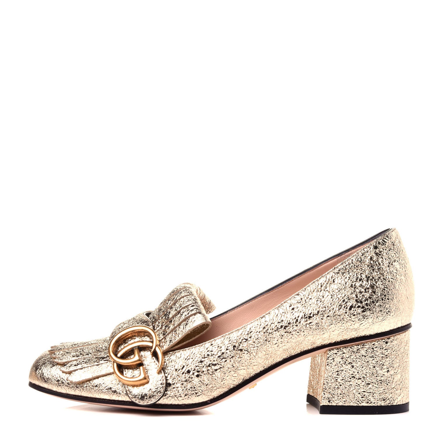 Gucci Galassia GG Marmont Fringe 50mm Loafer Pumps 36.5 Platino 1 of 12