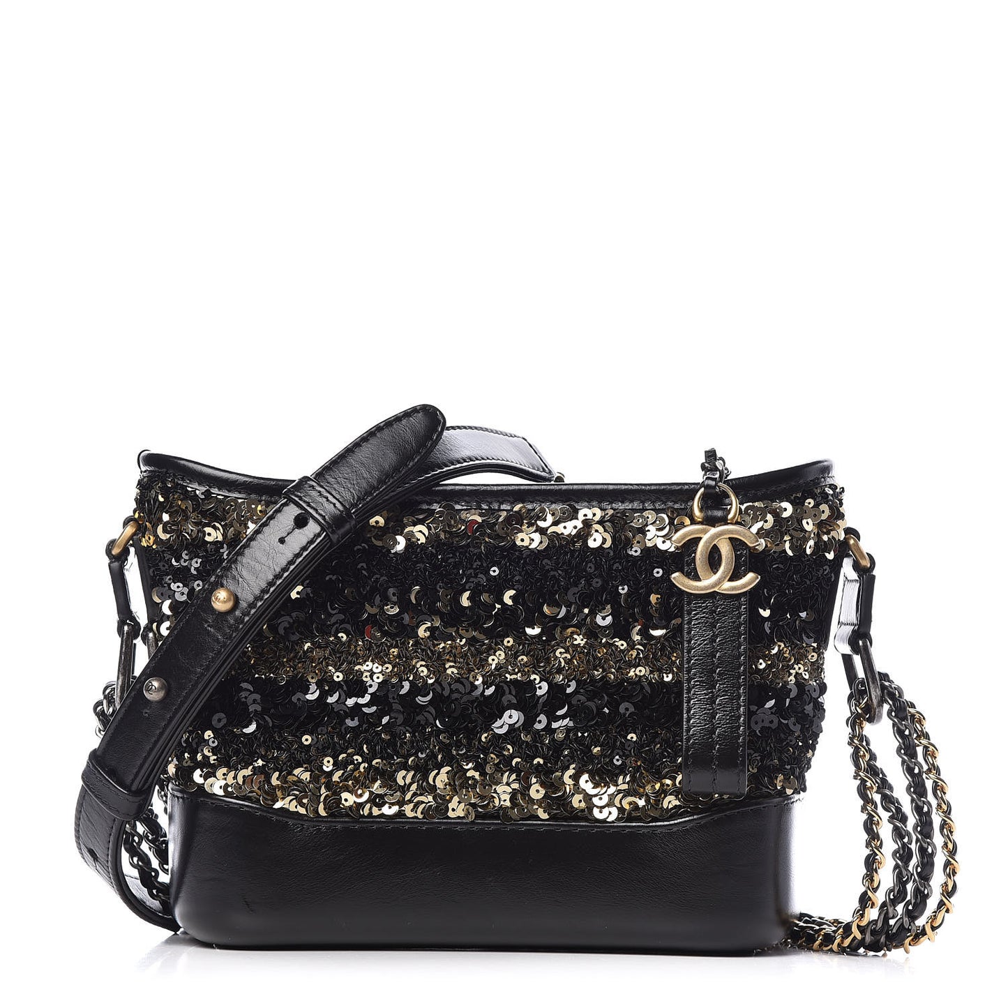 Sequin Calfskin Small Gabrielle Hobo Black Gold