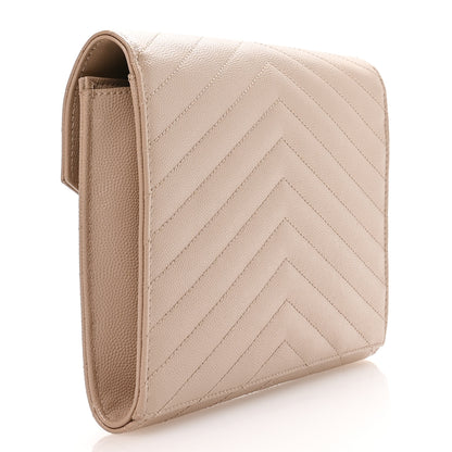 Saint Laurent Grain De Poudre Matelasse Chevron Monogram Envelope Clutch Dark Beige 3 of 8