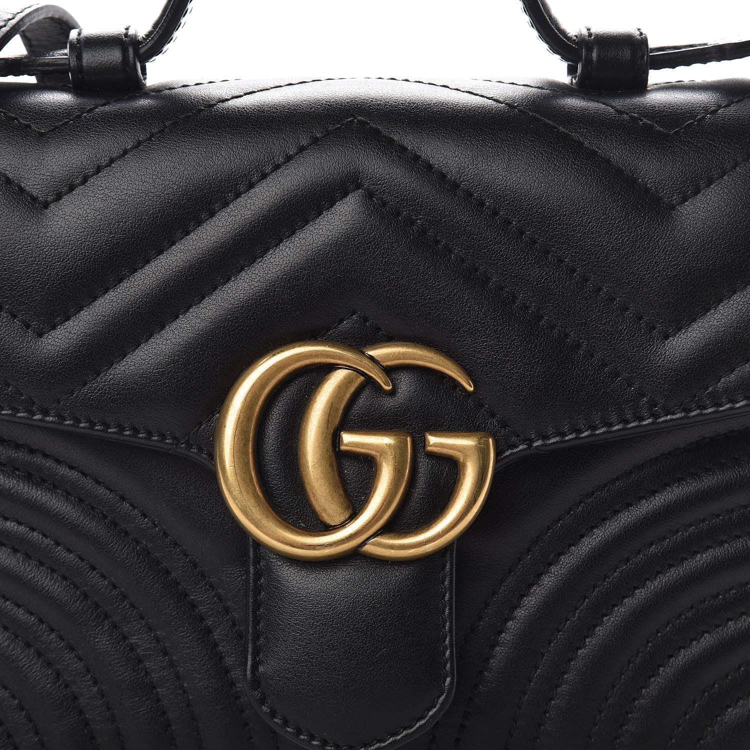 Gucci Calfskin Matelasse Mini GG Marmont Top Handle Shoulder Bag Black 8 of 11