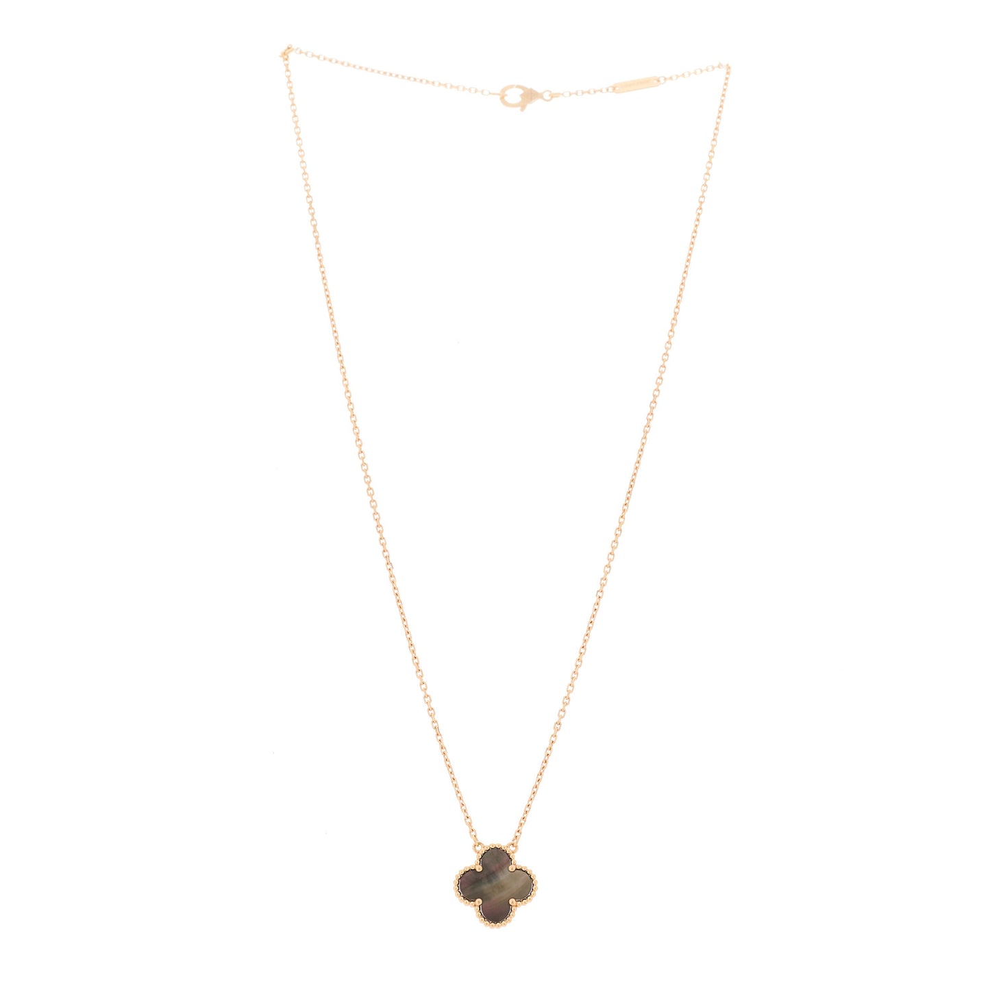 18K Rose Gold Gray Mother of Pearl Vintage Alhambra Pendant Necklace