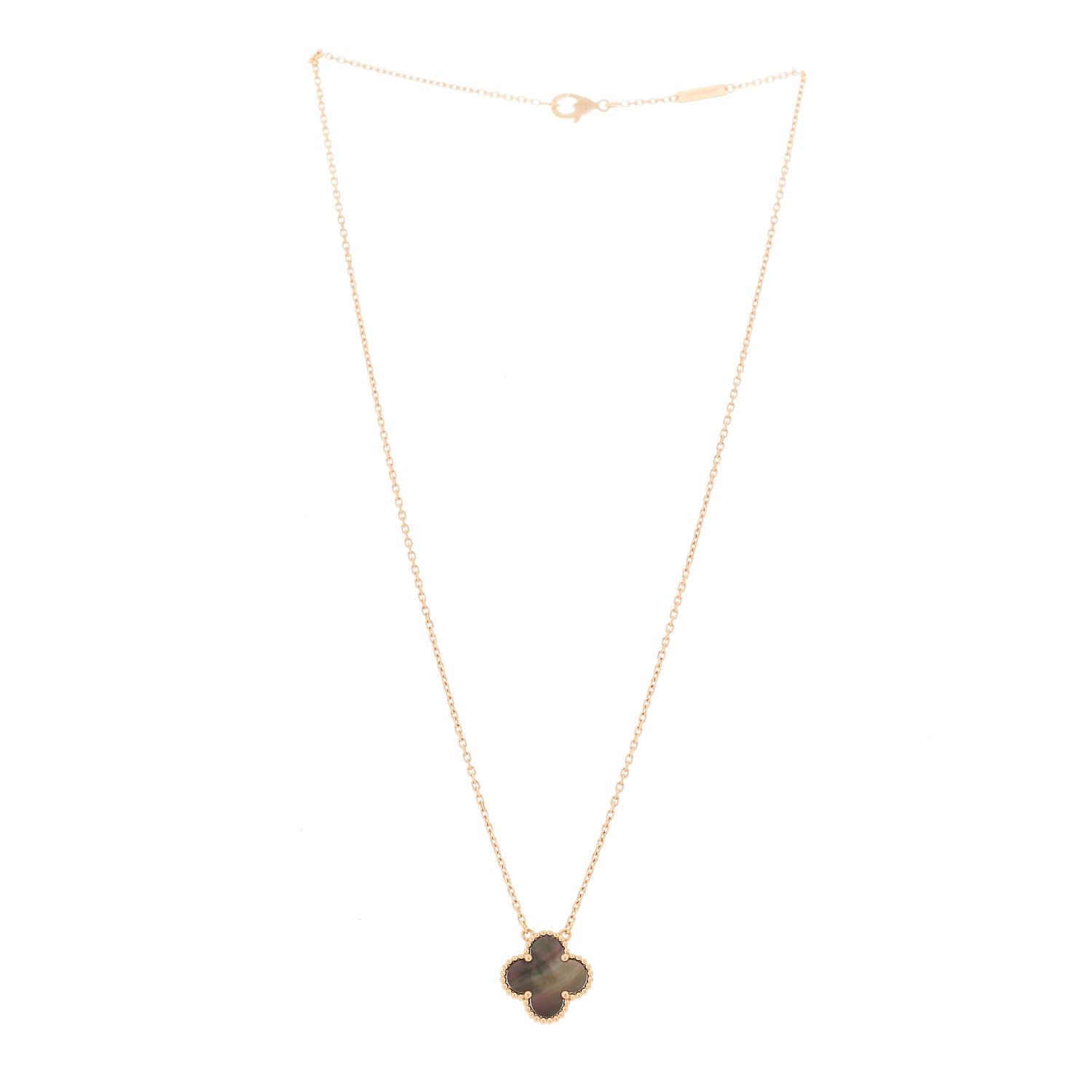 Van Cleef & Arpels 18K Rose Gold Gray Mother of Pearl Vintage Alhambra Pendant Necklace 3 of 6