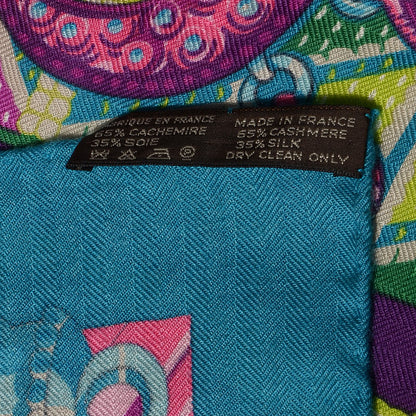 Hermes Cashmere Silk Ceintures et Liens Shawl 140 Aqua Violet Turquoise 5 of 5