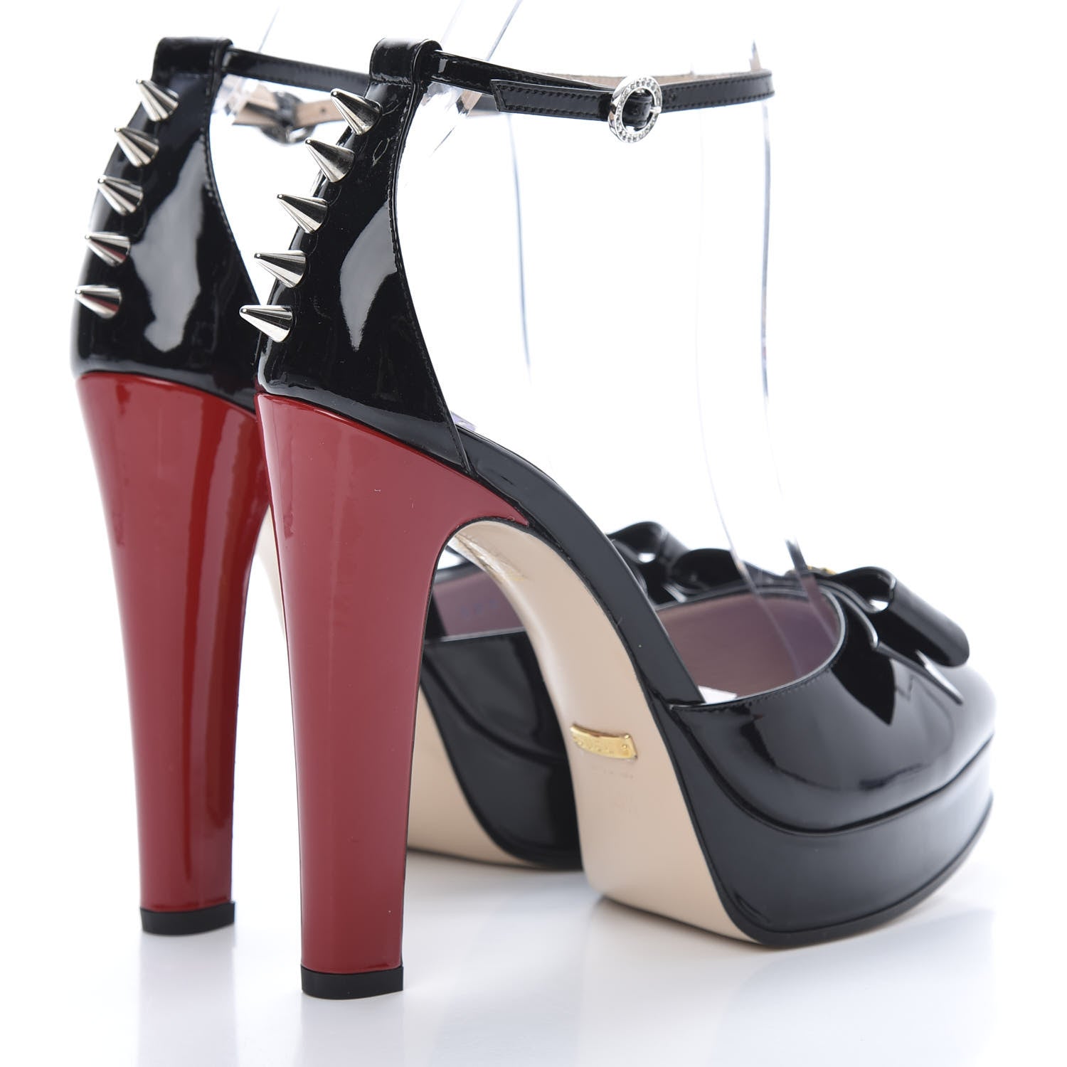 Gucci Patent Crystal GG Bow Sadie Spike Ankle Strap d'Orsay Platform High Heel Pumps 38.5 Black 4 of 9