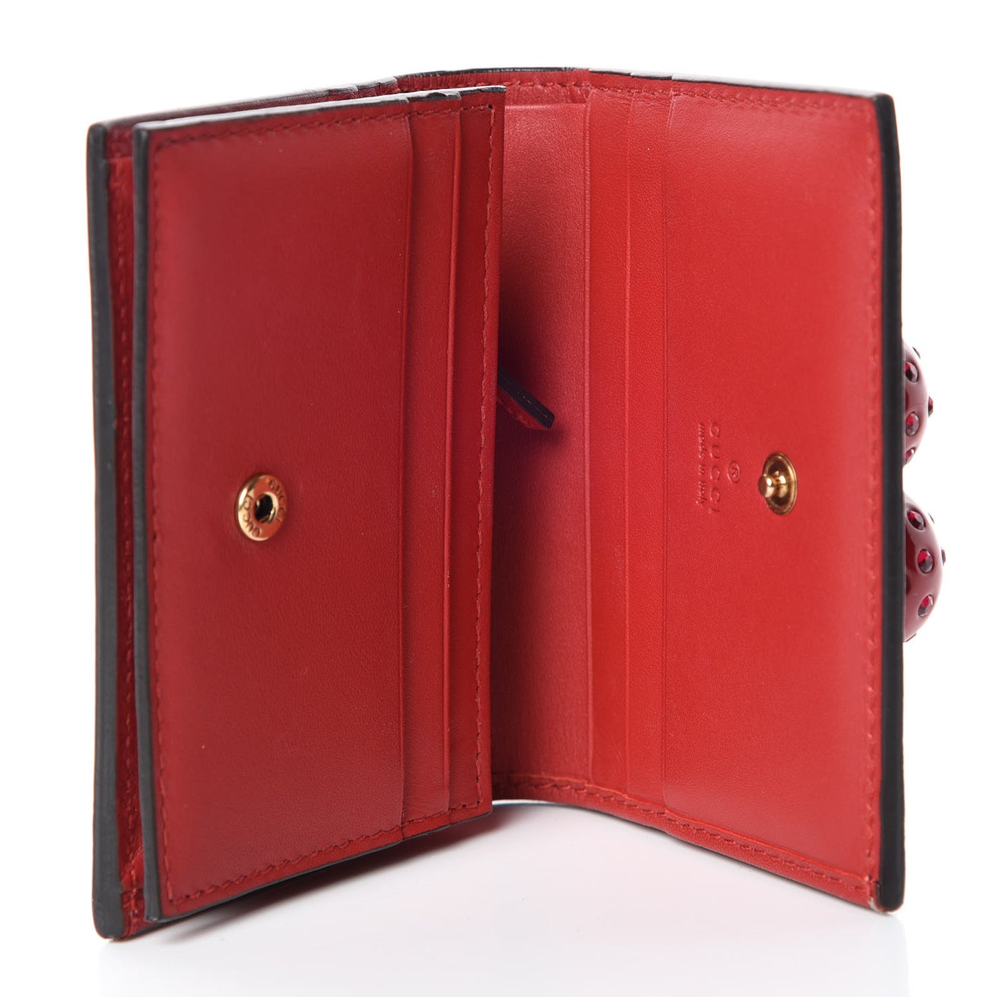 GG Supreme Monogram Cherry Embellished Card Case Wallet Hibiscus Red