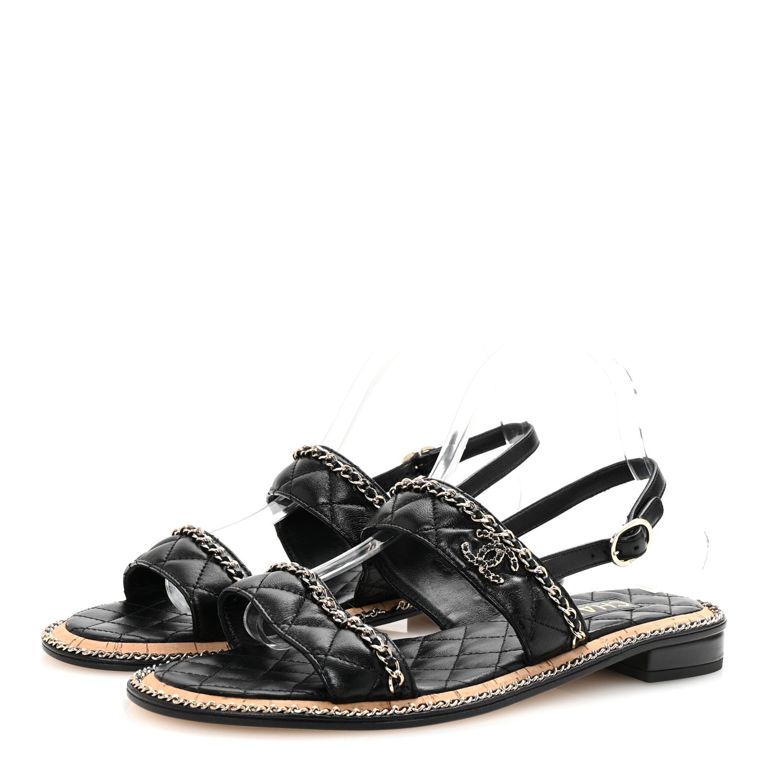 Chanel Shiny Lambskin Quilted Chain CC Sandals 41 Black 4 of 9