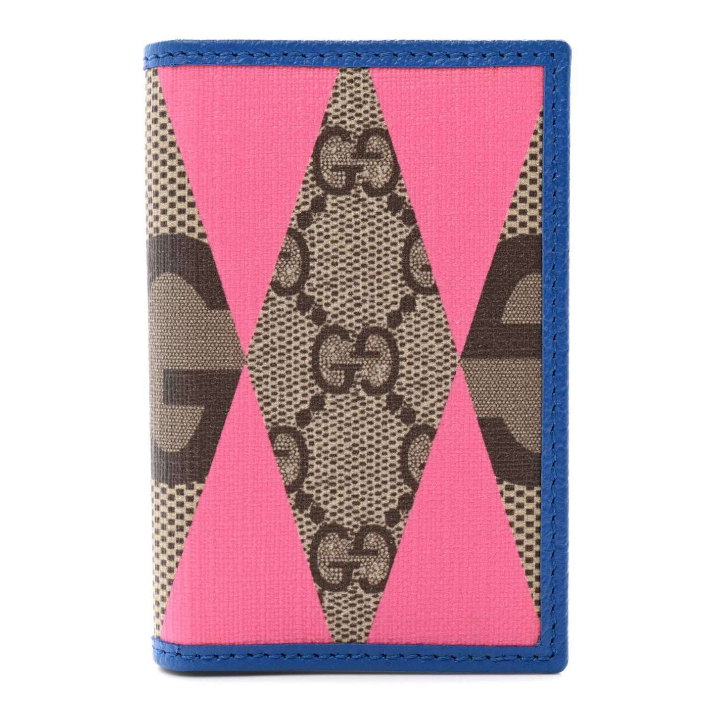 GG Supreme Monogram Textured Dollar Calfskin Rhombus Print Card Case Beige Ebony Pink