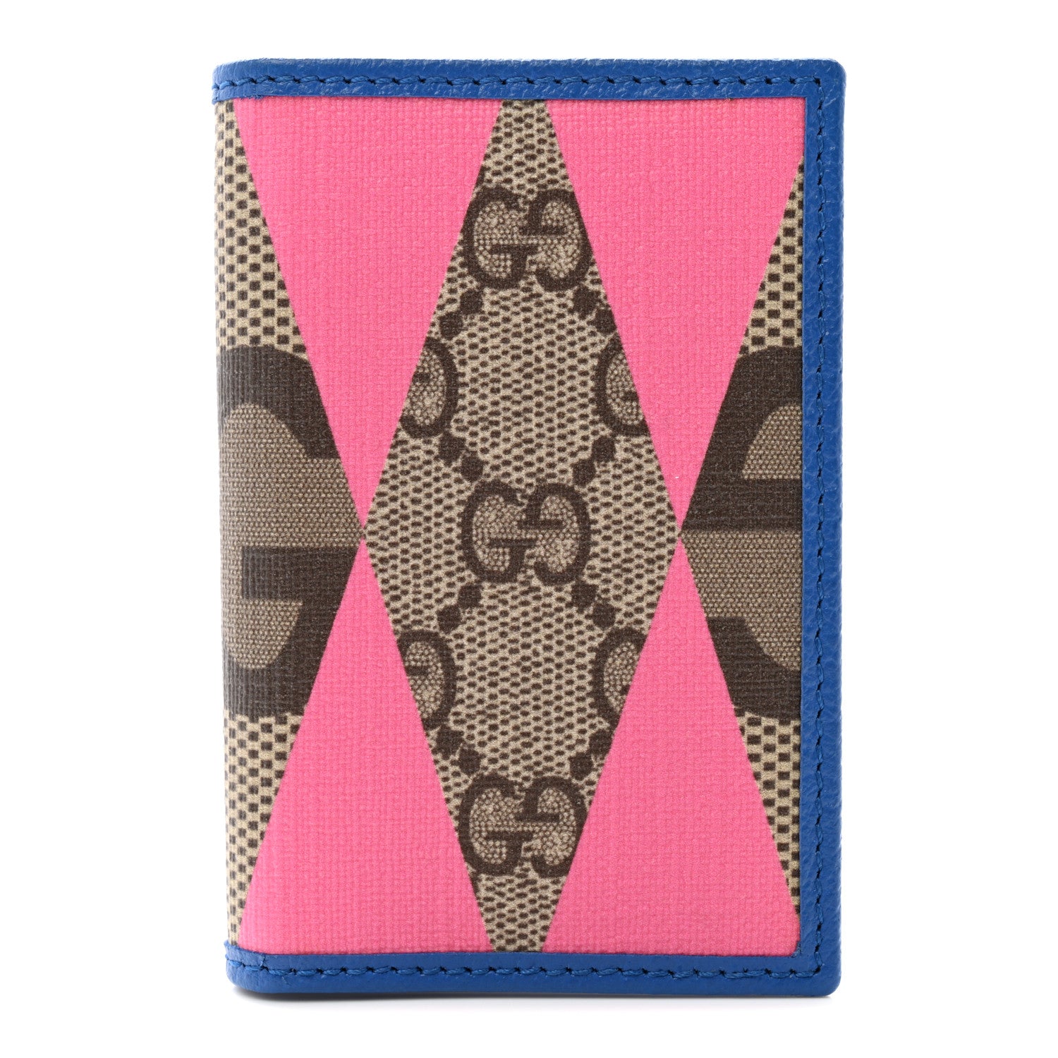 Gucci GG Supreme Monogram Textured Dollar Calfskin Rhombus Print Card Case Beige Ebony Pink 1 of 8