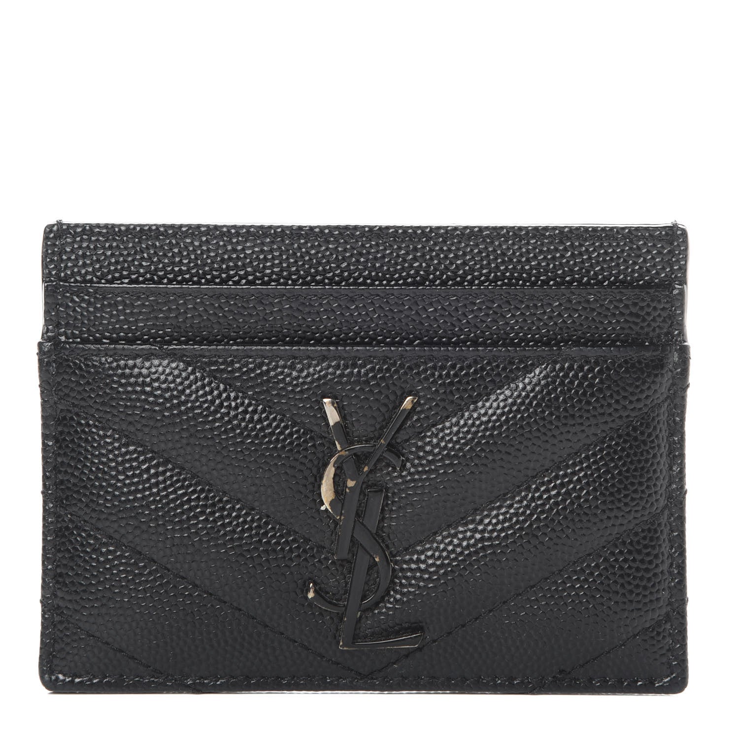 Saint Laurent Grain De Poudre Matelasse Chevron Monogram Credit Card Case Black 1 of 11