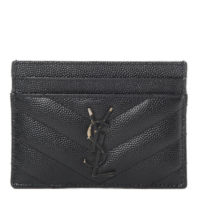 Saint Laurent Grain De Poudre Matelasse Chevron Monogram Credit Card Case Black 1 of 11