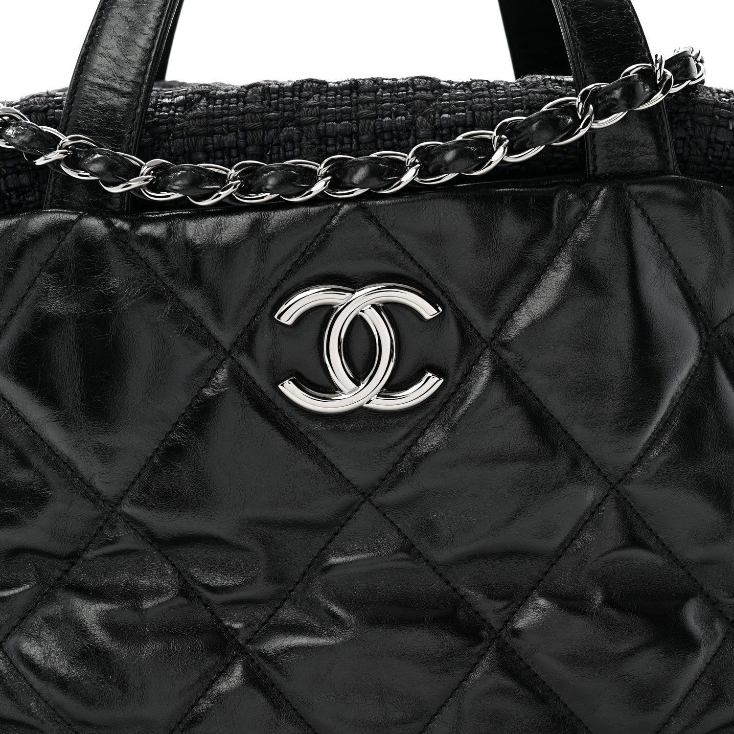 クレ・ド・ポー ボーテ 　シャネル Chanel Glazed Calfskin Quilted Tweed Portobello Tote Black 1895524