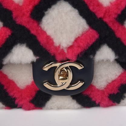 Chanel Lambskin Shearling Medium Flap Fuchsia Navy 10 of 10