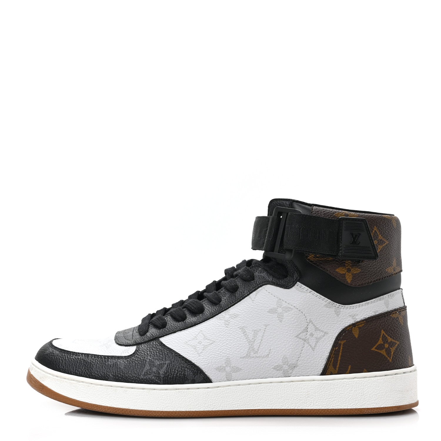 Louis Vuitton Calfskin Monogram Mens Rivoli High Top Sneakers 8 Black 1 of 7