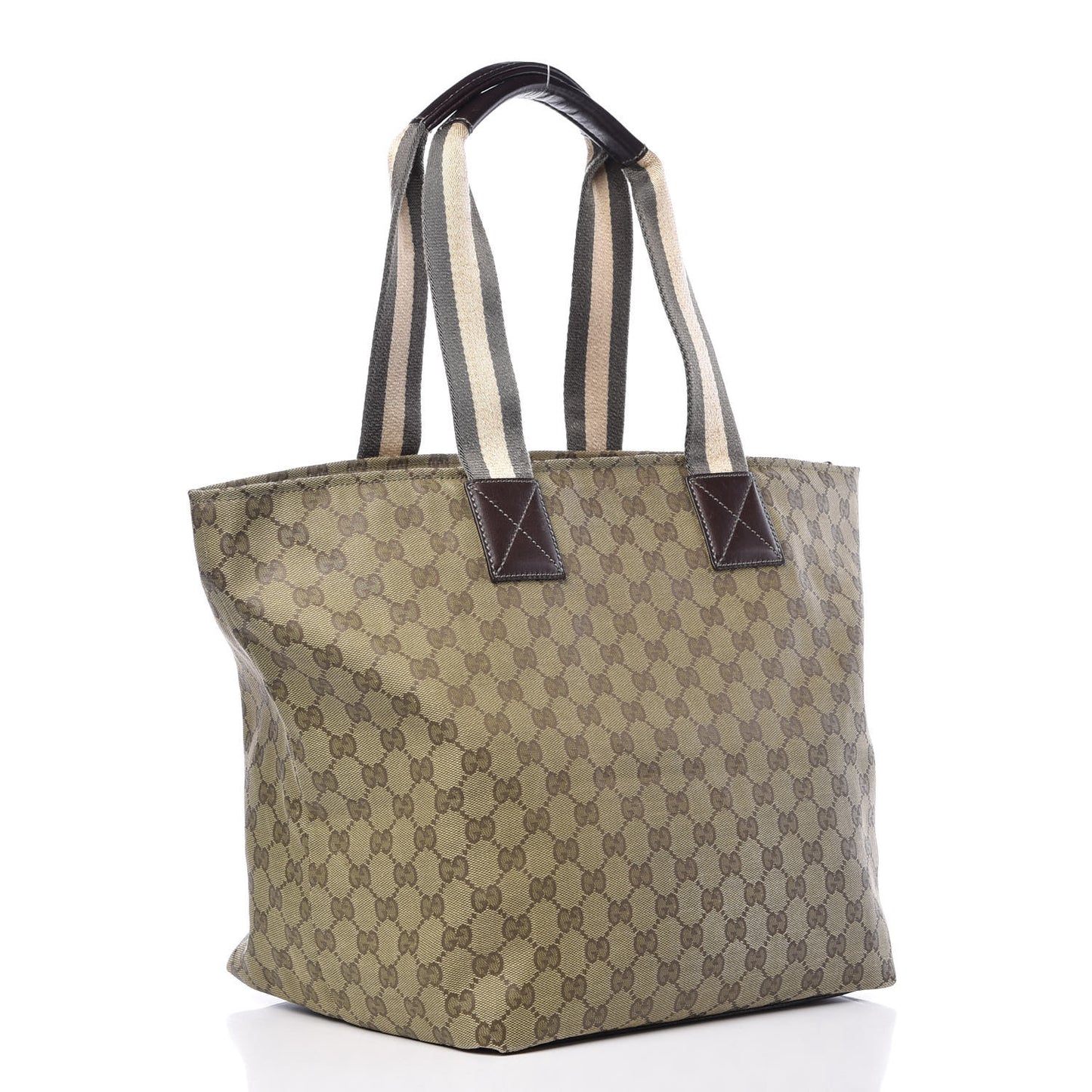 GG Monogram Large Web Handle Bucket Tote Brown