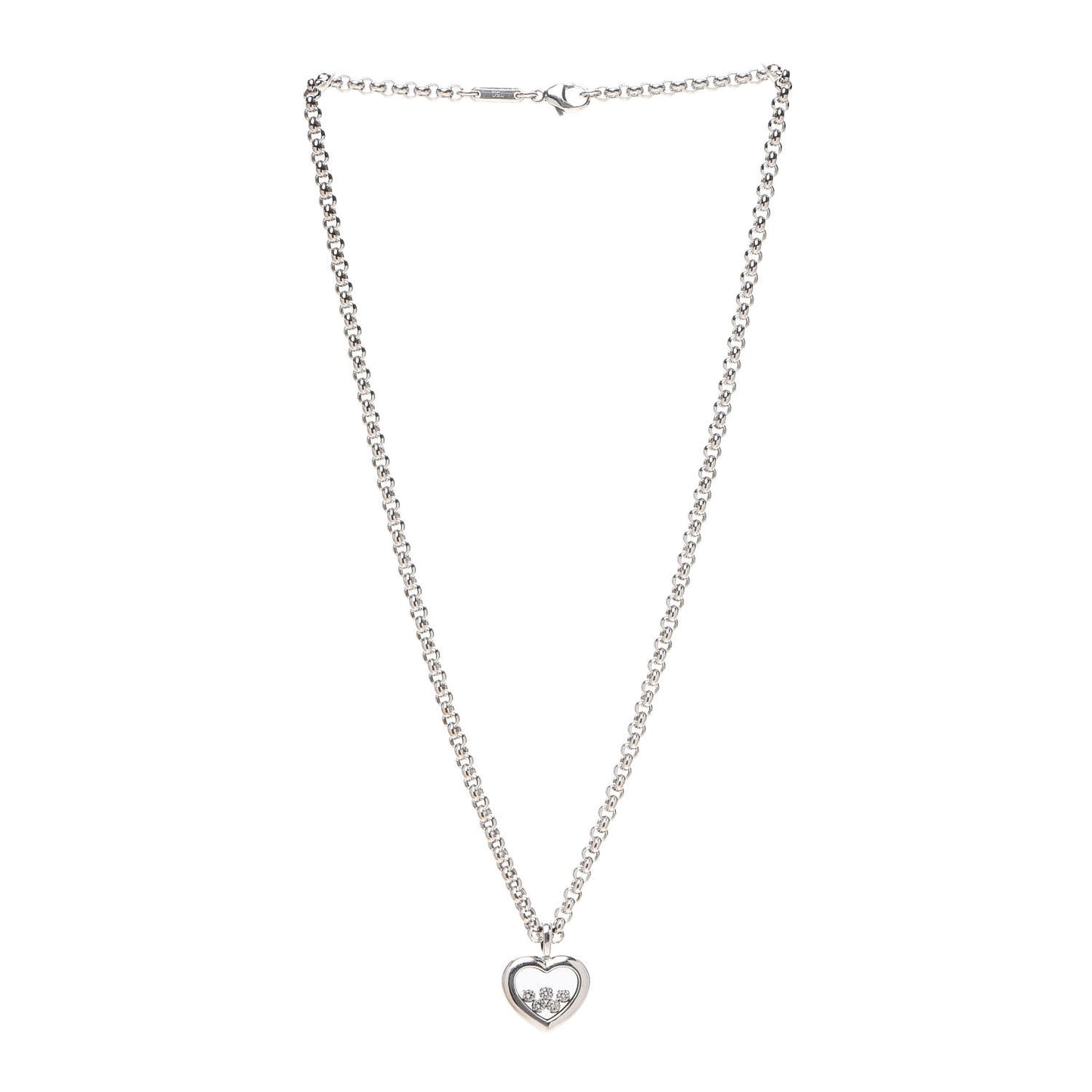 18K White Gold 5 Happy Diamonds Icons Heart Pendant Necklace
