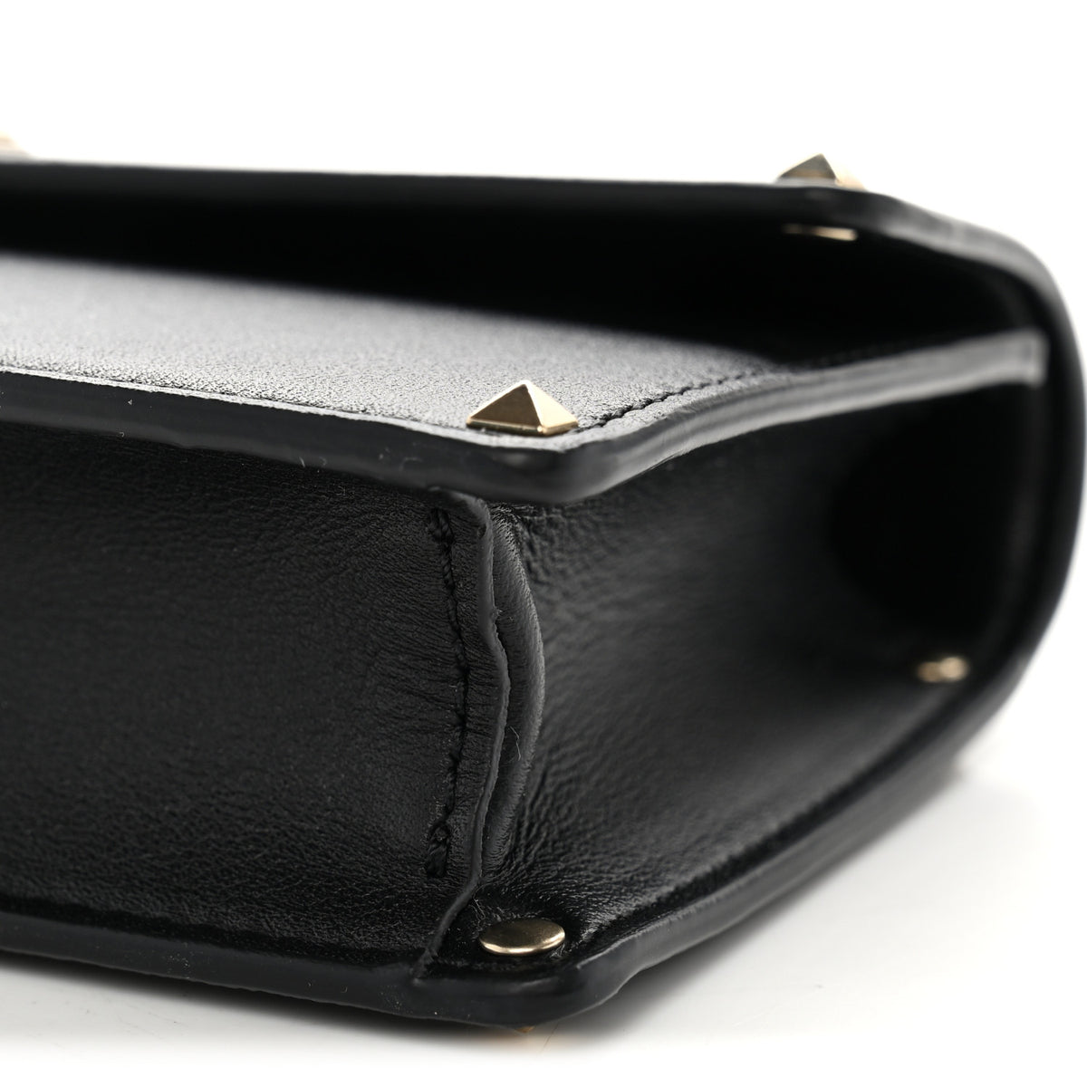 Calfskin Rockstud Flip Lock Top Handle Bag Black