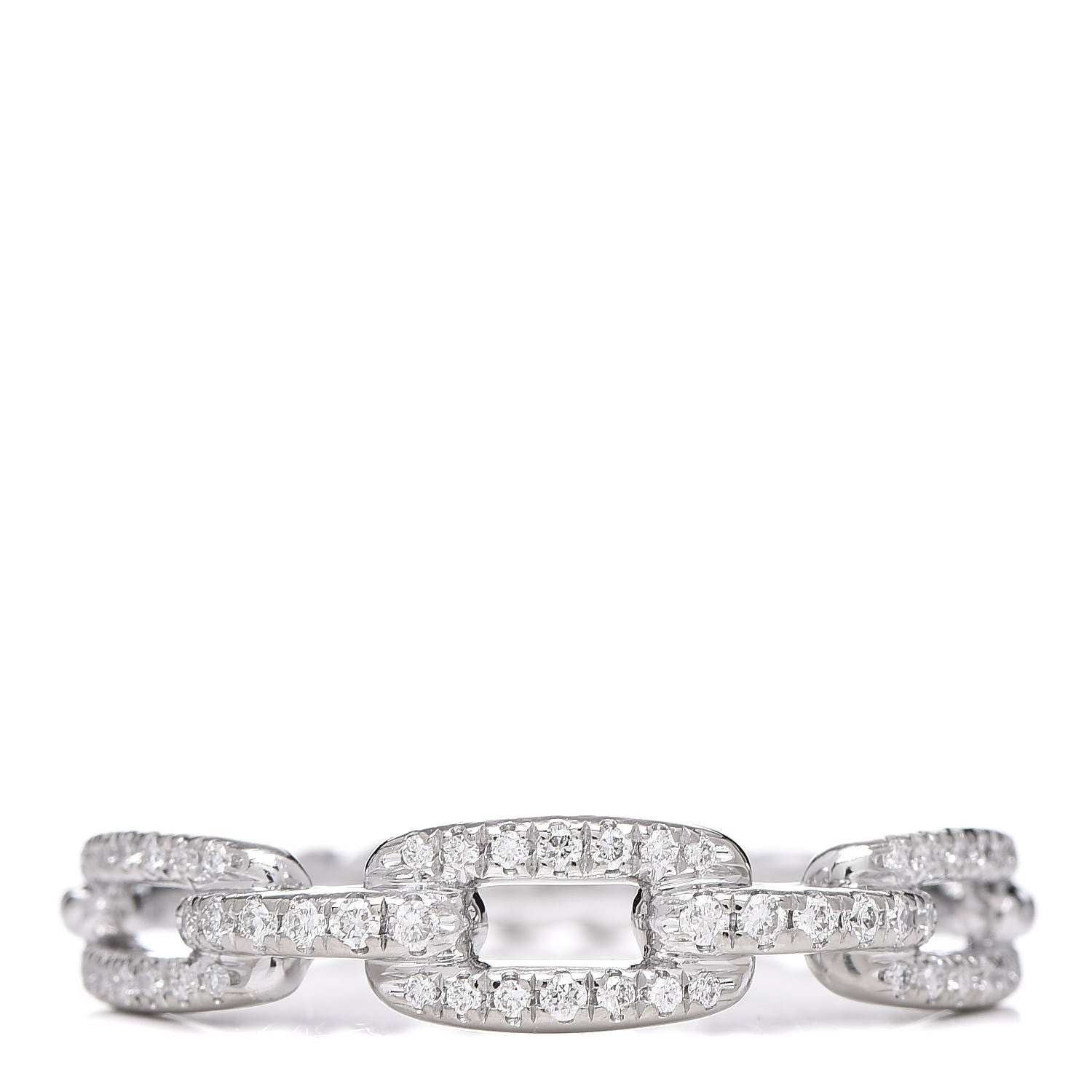 David Yurman 18K White Gold Diamond 4.5mm Stax Single Row Chain Link Ring 57 8 1 of 5