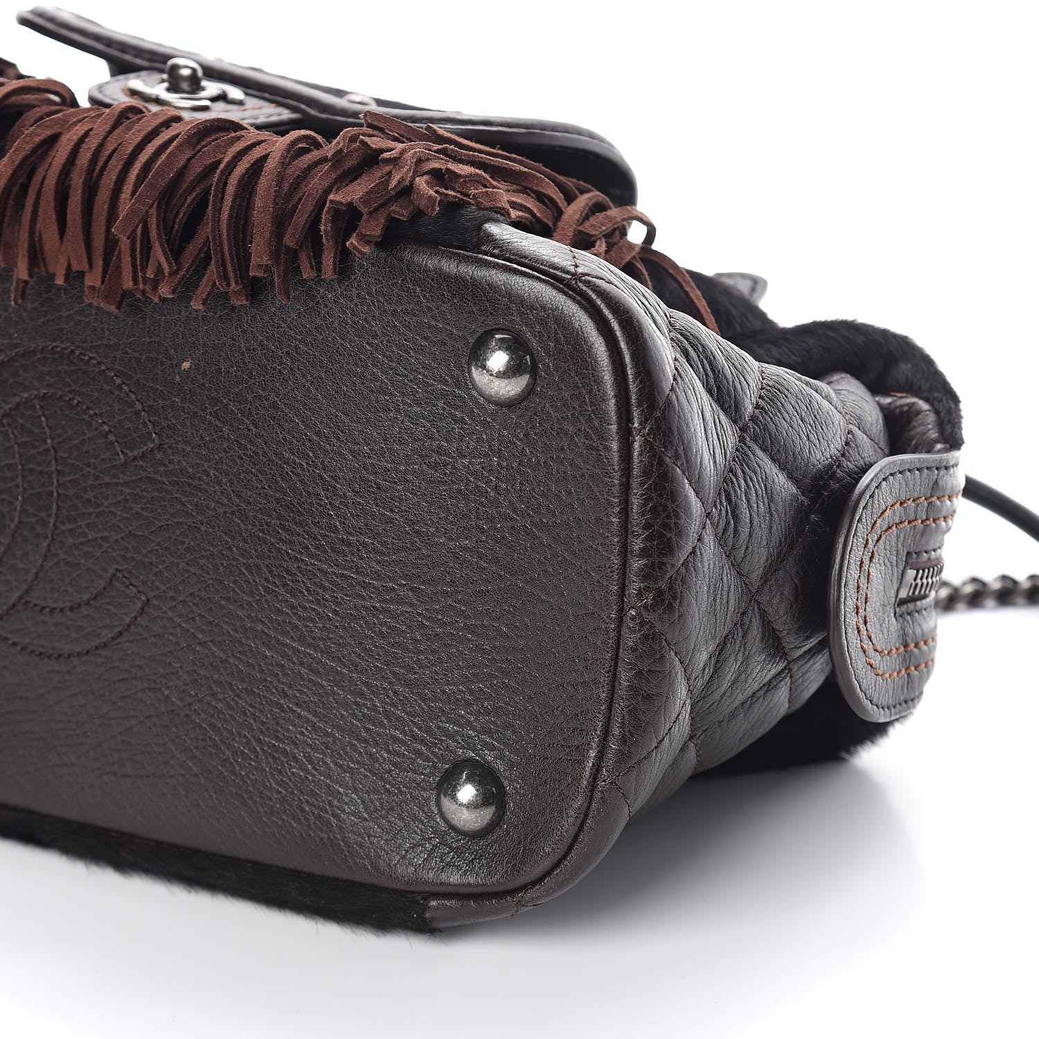 Chanel Calfskin Pony Hair Fringe Bowling Bag Brown 9 of 9