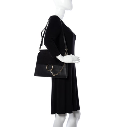 Chloe Suede Calfskin Medium Faye Shoulder Bag Black 2 of 14