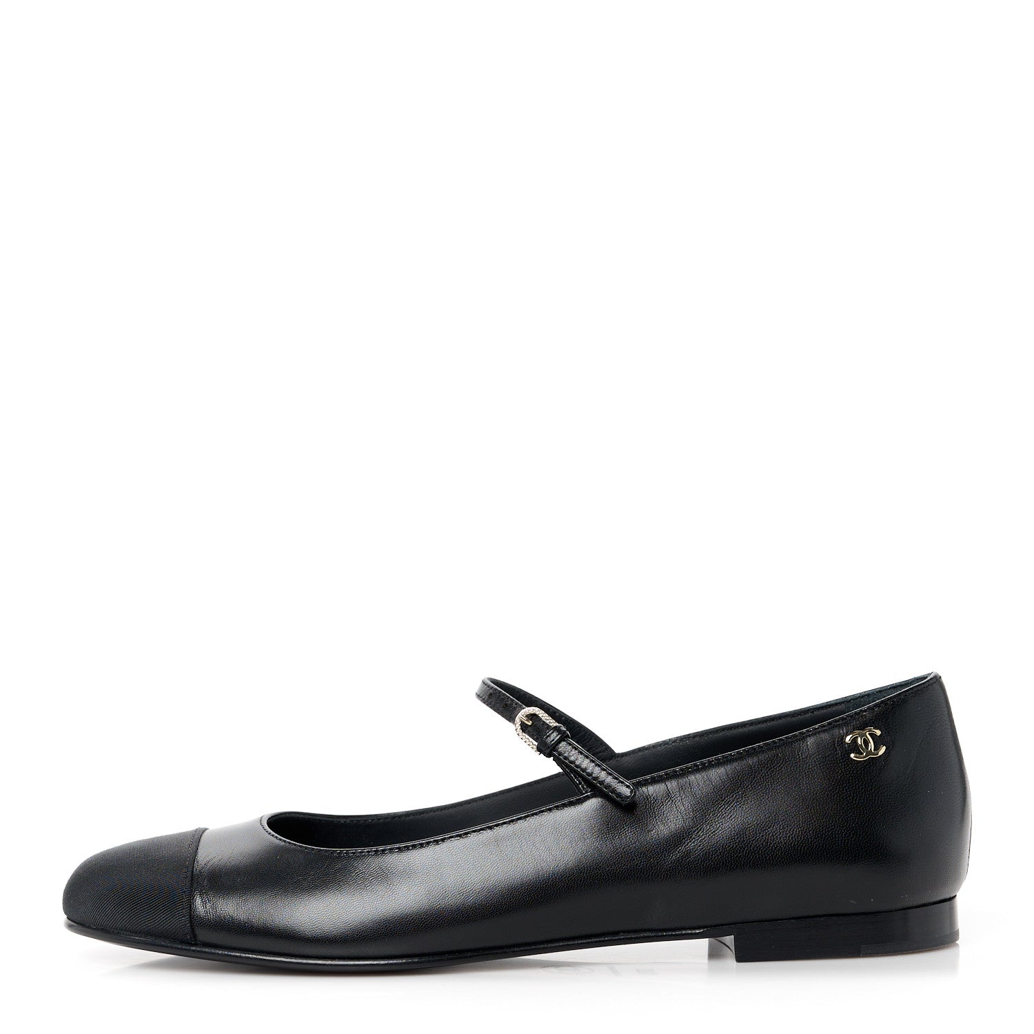 Chanel Goatskin Grosgain Cap Toe CC Mary Jane Flats 37.5 Black 1 of 9