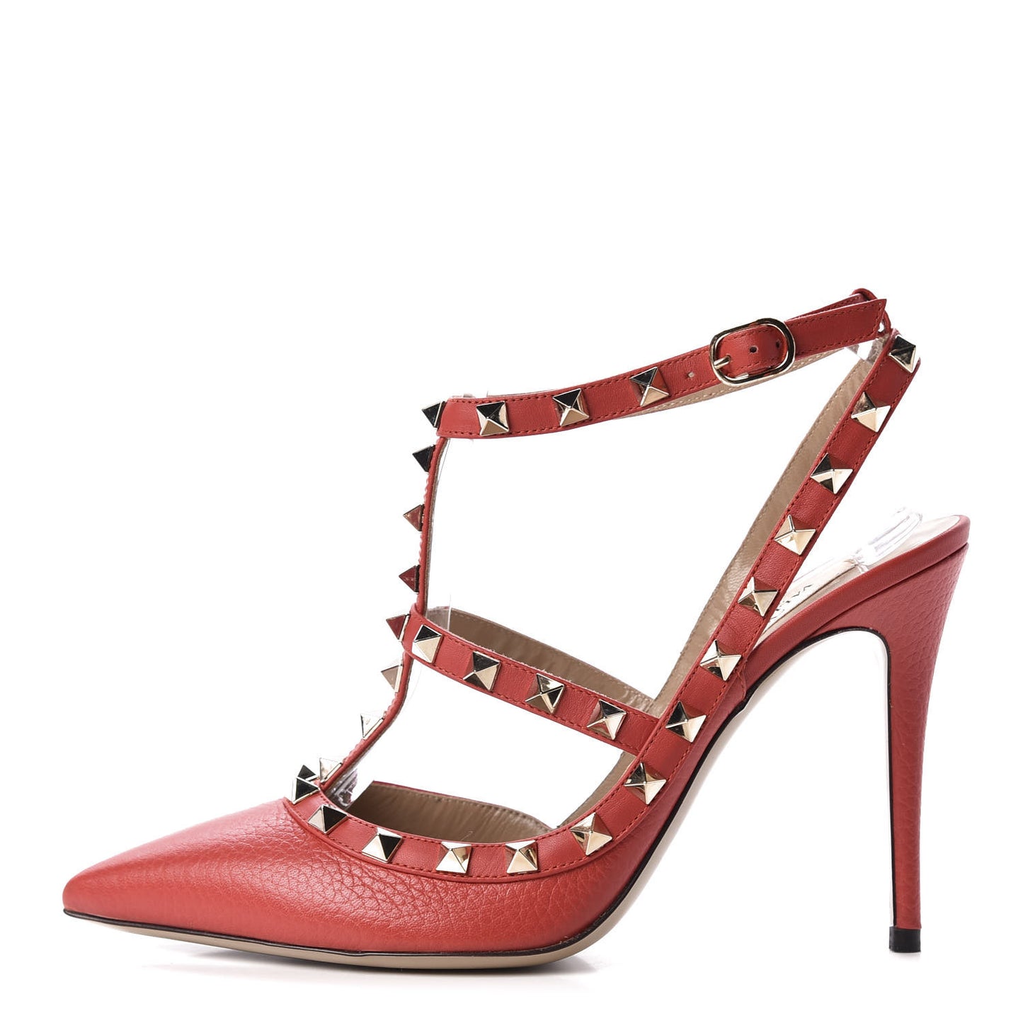 Pebbled Calfskin Rockstud Ankle Strap 100mm Pumps 38.5 Rock Pink