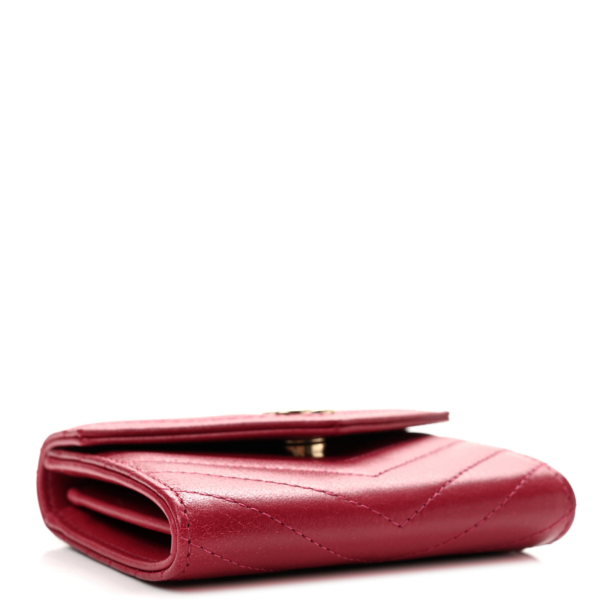 Calfskin Chevron Quilted Compact Flap Wallet Dark Pink